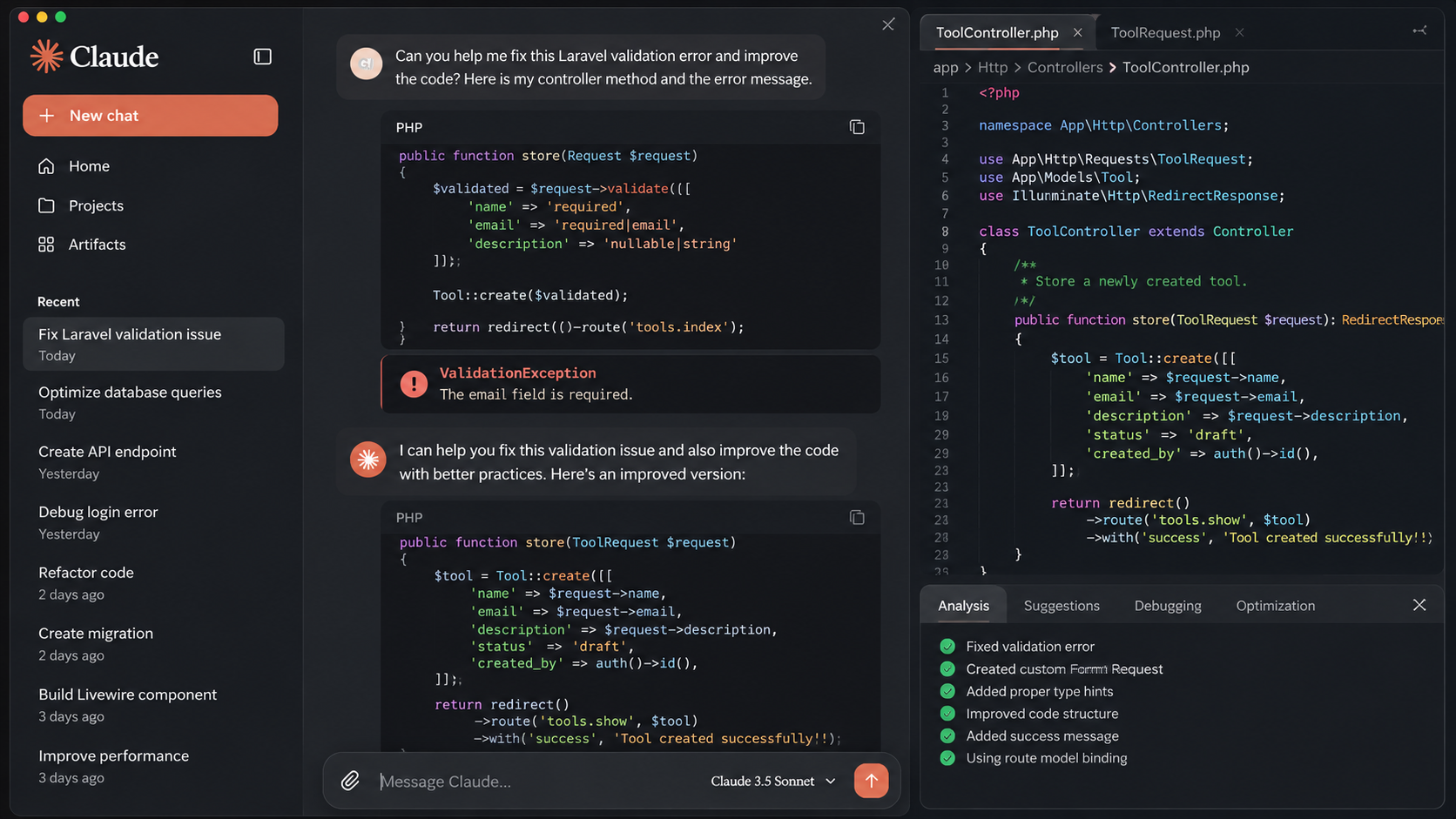 Claude AI assistant analyzing and generating software code