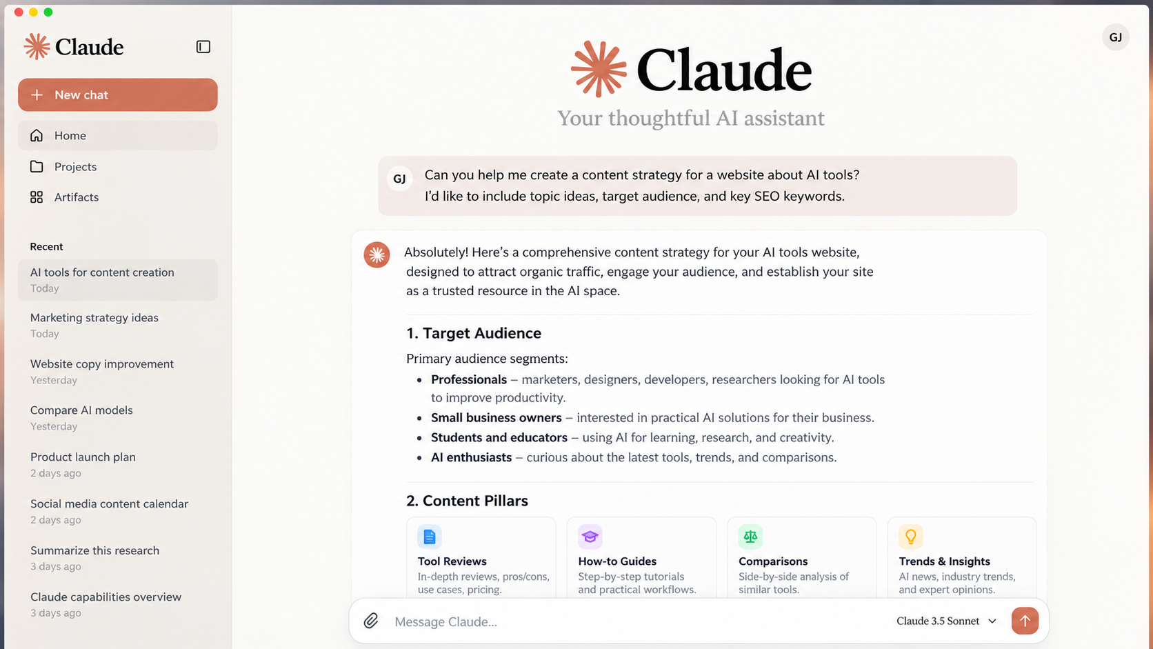 Claude AI assistant interface with desktop conversation