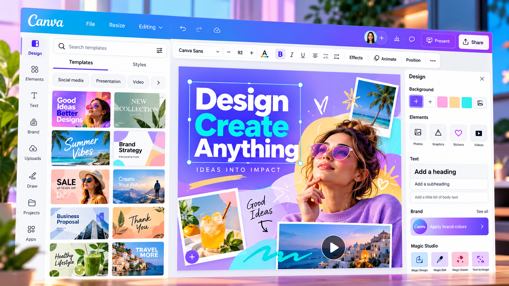 Canva design editor with templates and visual content tools
