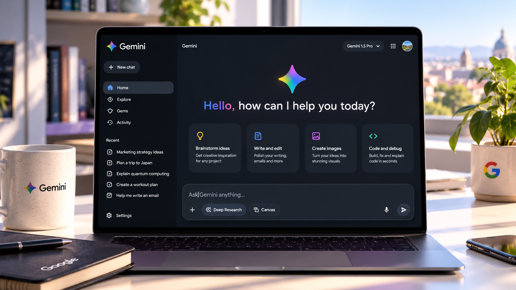 Google Gemini AI assistant interface with desktop conversation
