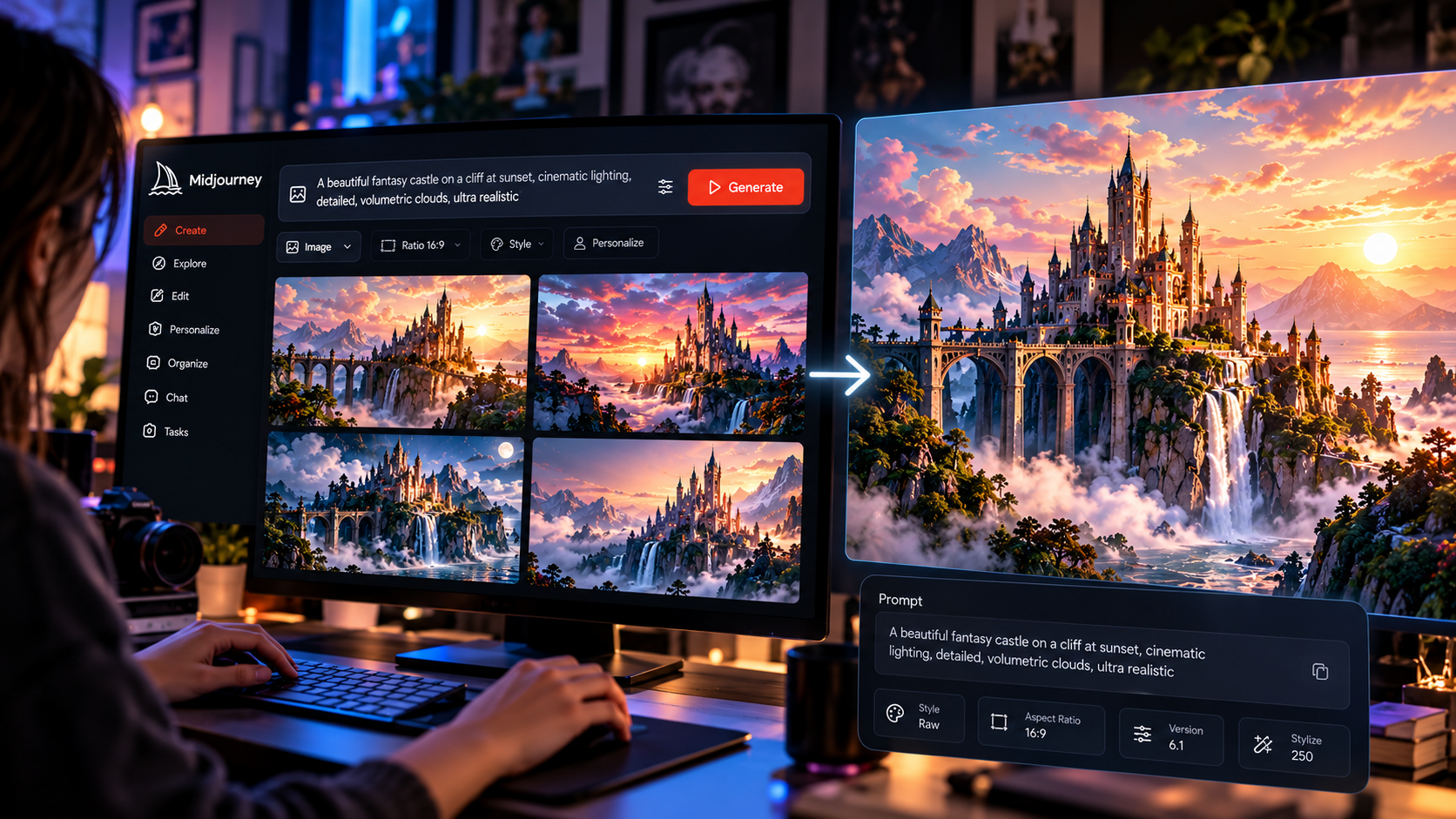 Midjourney AI image generation from a text prompt
