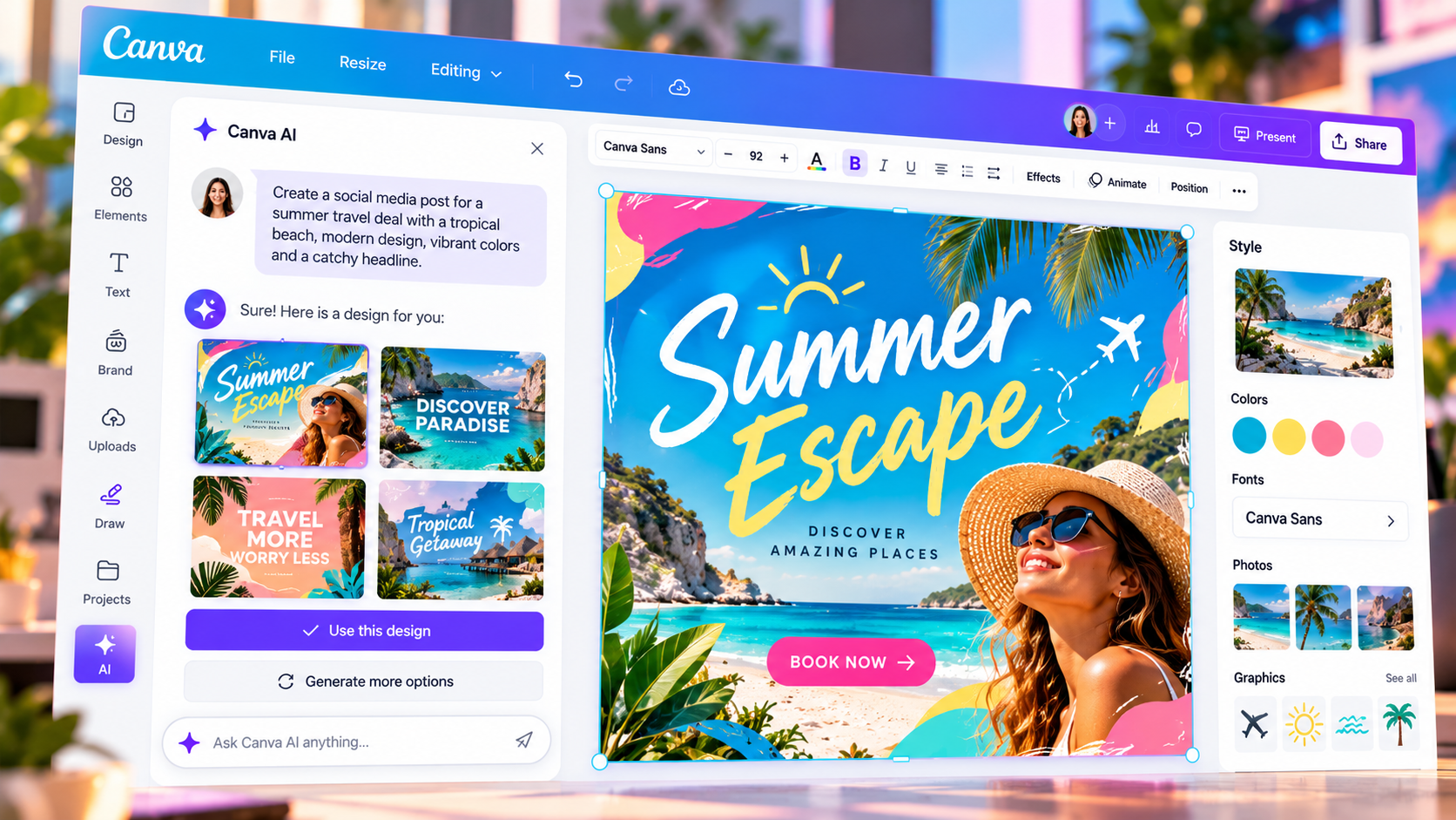Canva AI generating a design from a conversational prompt