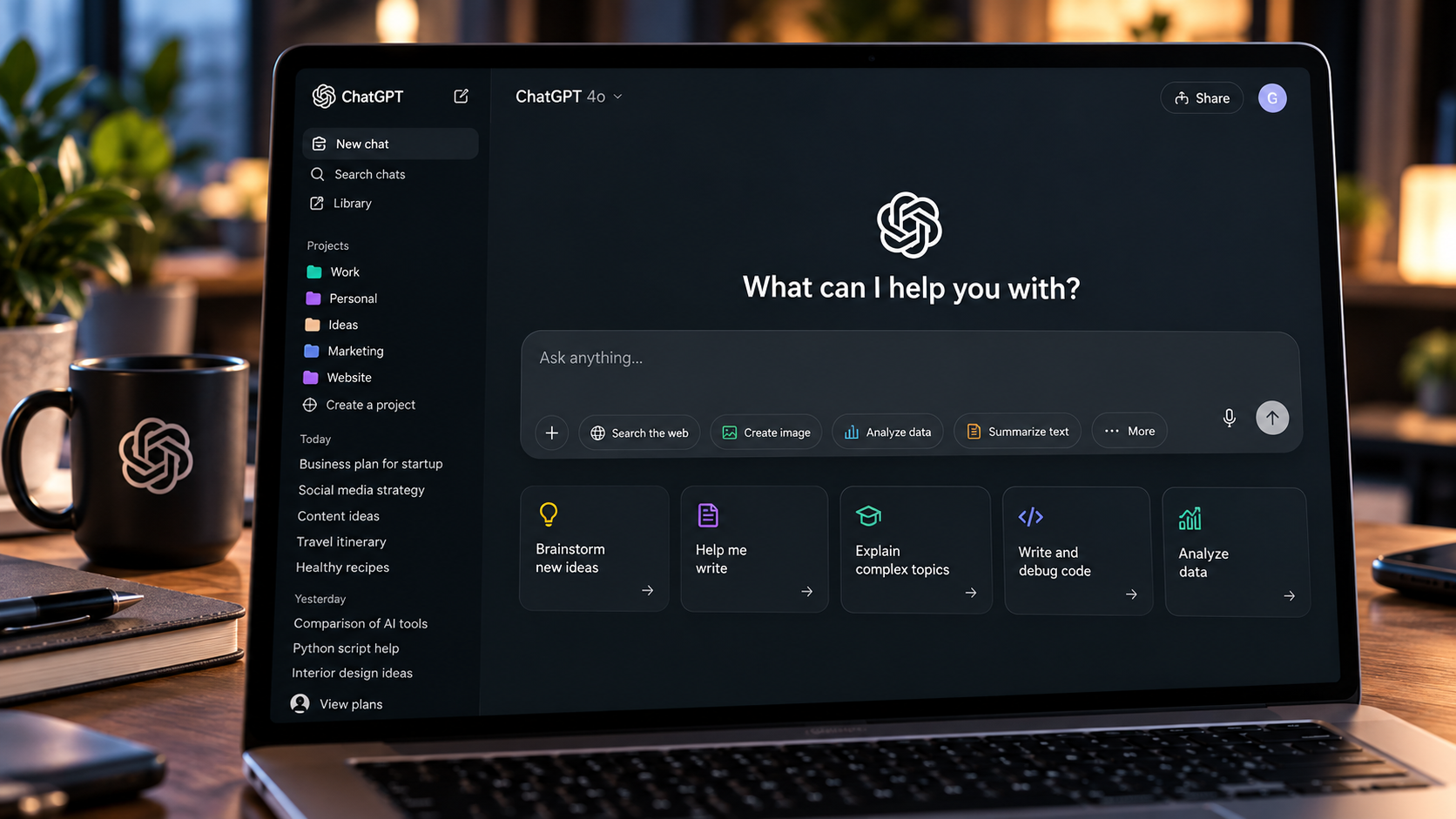 ChatGPT interface with AI conversation and chat workspace