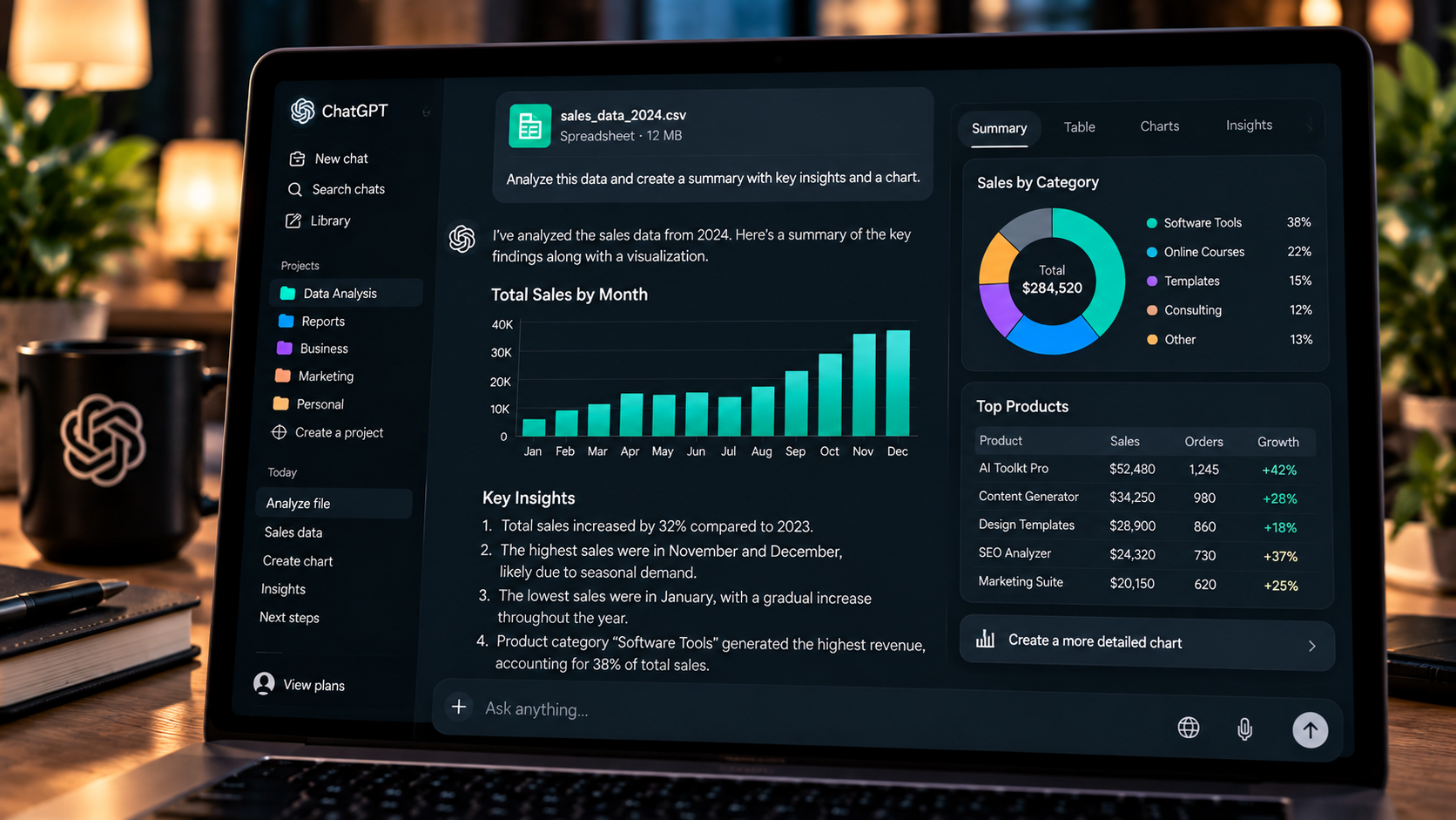 ChatGPT analyzing uploaded documents and data