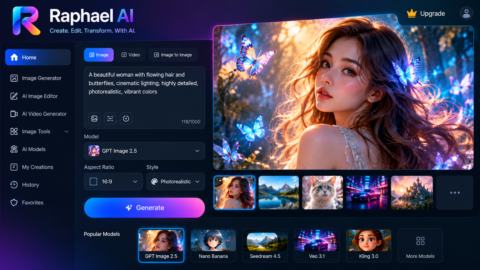 Raphael AI image generator interface with AI models