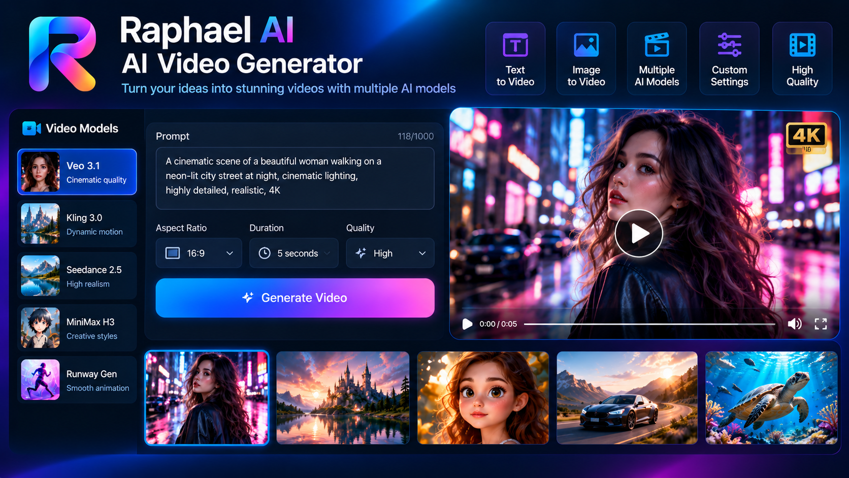 Raphael AI video generator interface