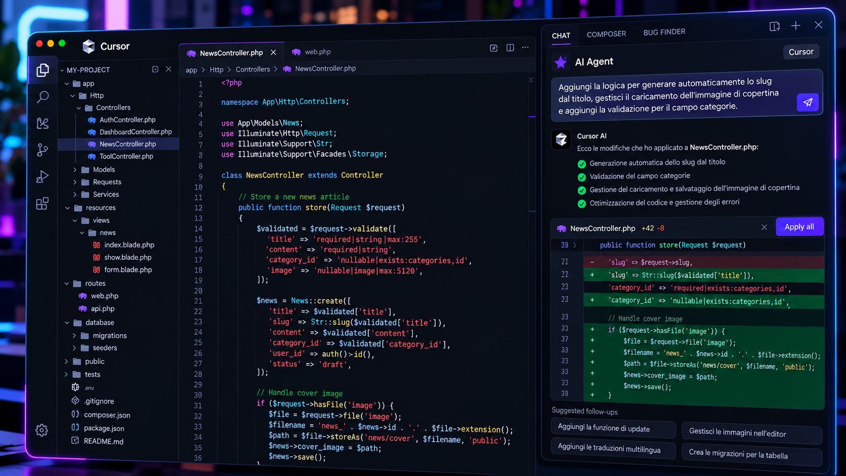 Cursor AI code editor with Agent interface