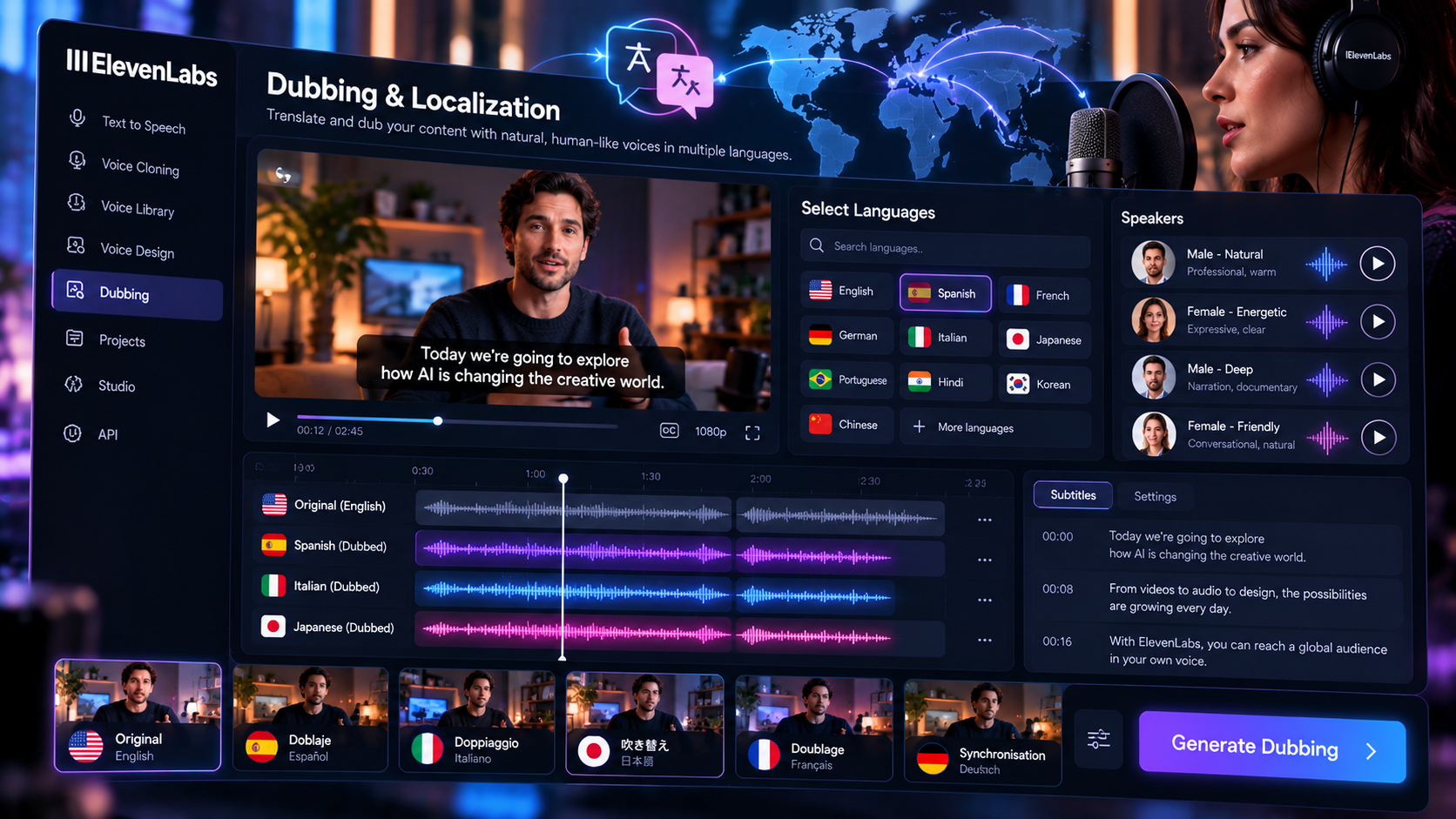 ElevenLabs AI dubbing and multilingual audio localization